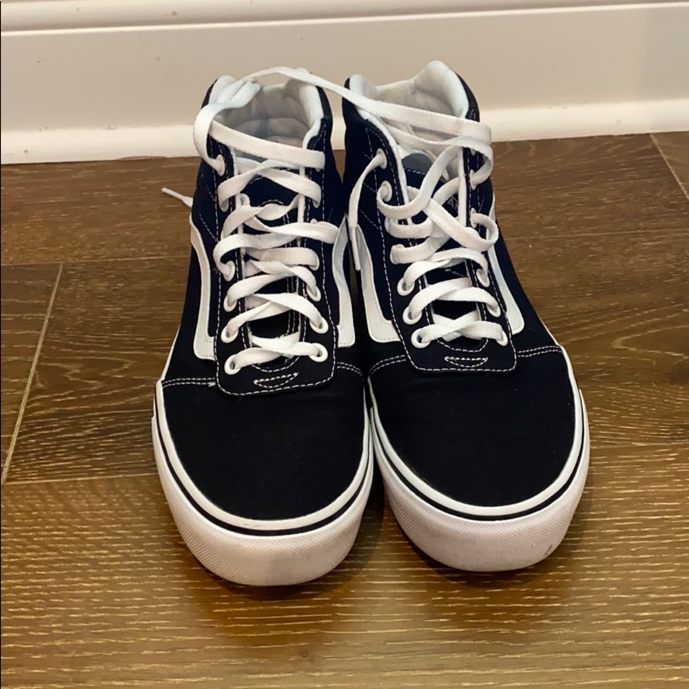Vans high top black and white shoes